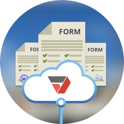 PDFfiller logo inside cloud on top of three paper forms