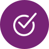 white check icon inside purple circle