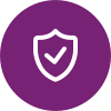 white shield icon inside purple circle