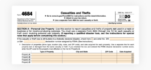 IRS form 4684 is filed to report casualties and thefts of property to the IRS