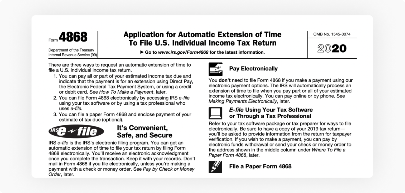 Irs form 4868 application for automatic extension of time to file individual income tax return