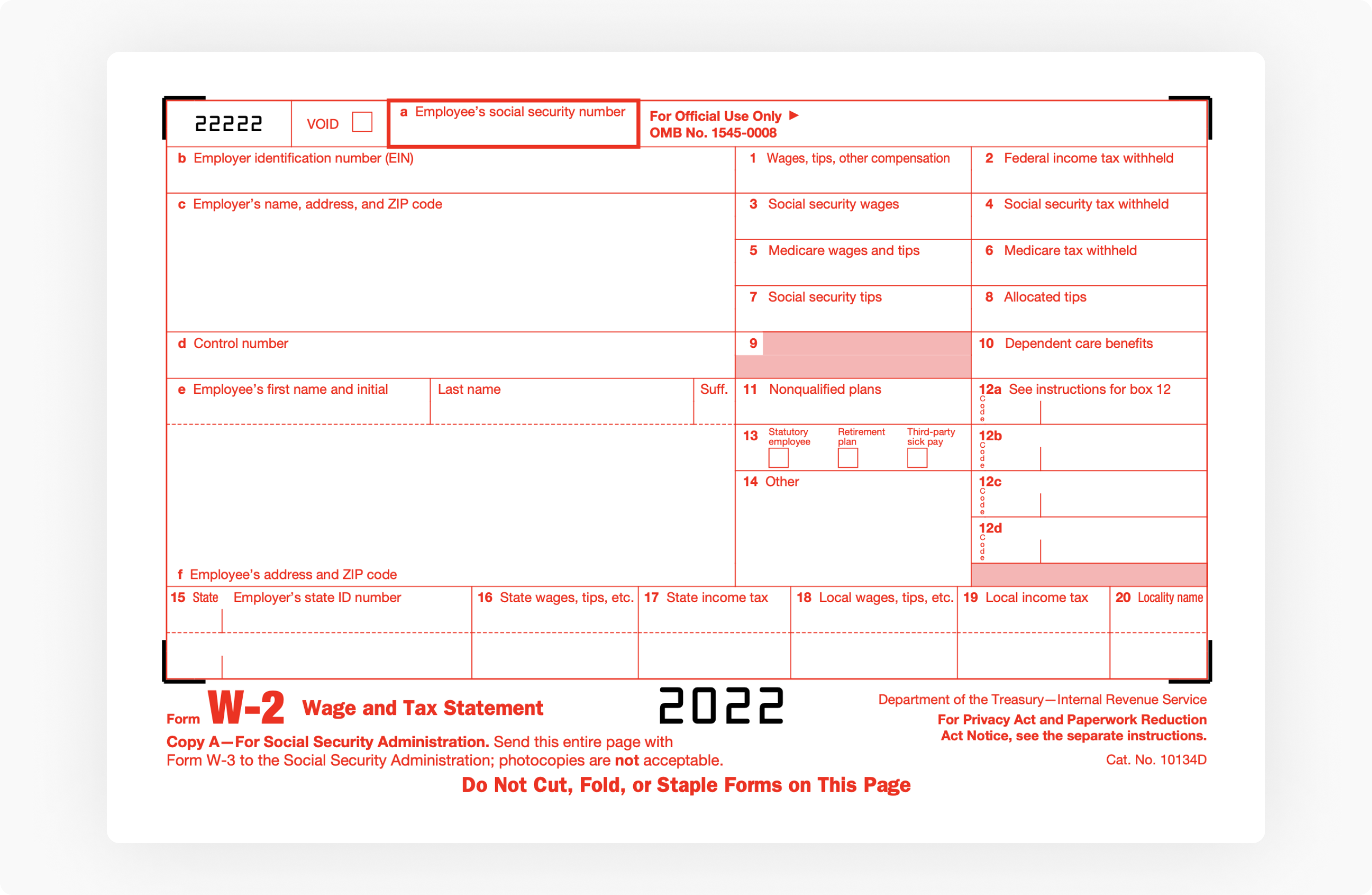 IRS Form W-2 2022